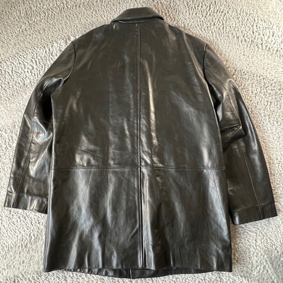 Banana Republic L Black Genuine Leather Driving Coat Minimalist Casual Jacket - Picture 3 of 9